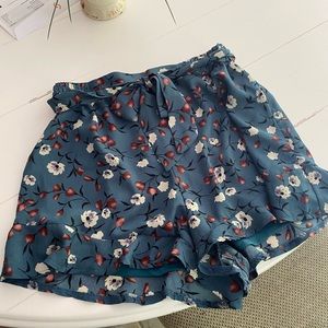 Blue floral shorts with tie from She + Sky